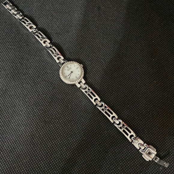 Vintage Citizen Eco-Drive Watch Silver Toned Band Round Face Rhinestones - Picture 3 of 10